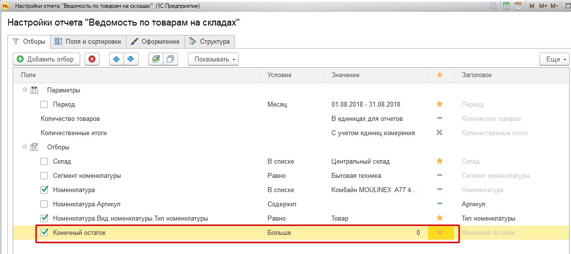 Отчет настроен. Настройка структуры отчета в 1с. Параметры отчета. 1с сортировка отчет. Конечный остаток в 1с это.